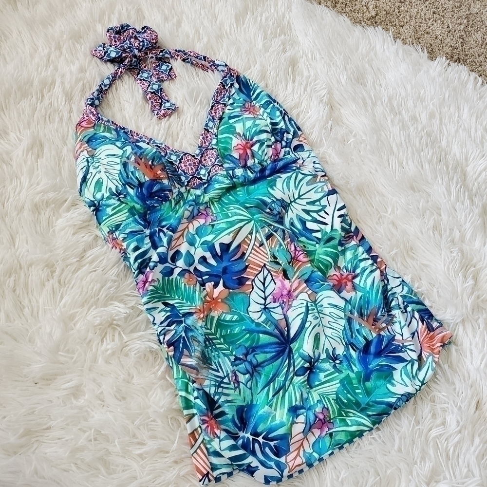 Tommy Bahama‎ Palm Party Reversible Halter Tankini NWT XS